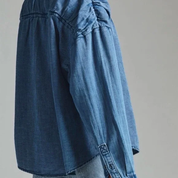 Pilcro Chambray Blue Button Down Shirt - Picture 4 of 6